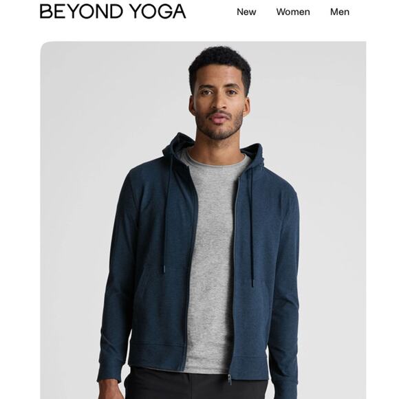 BEYOND YOGA Mens FreeFit Full Zip Hoodie Size M Blue Sweatshirt Soft Stretch - Picture 3 of 7
